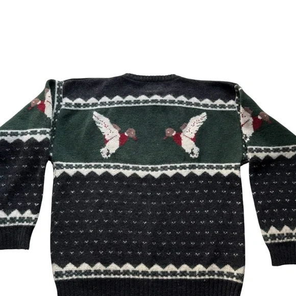 Vintage 90s Woolrich Sweater Mens Large Green Mallard Ducks 100% Wool Hunting - Picture 9 of 13